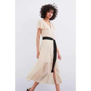 NWT Zara Blush Pink Chevron Flutter Sleeve Midi Dress